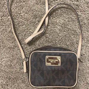 Michael Kors Signature Coated Canvas and Leather Mini Camera Crossbody